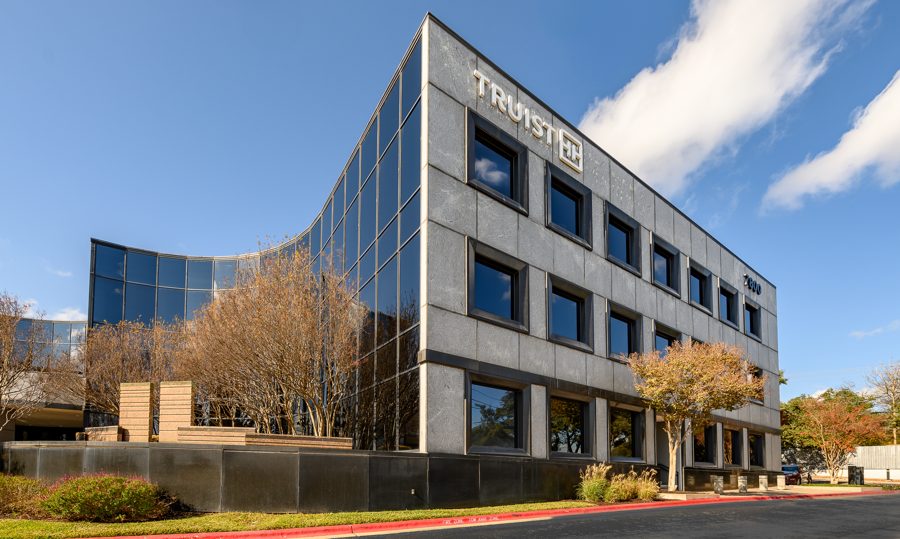 The building from the frontage road